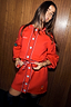 Thumbnail for Red Ski Knit Long Cardigan with in-house designed motifs, a button-up front and multi-wear tie waist.