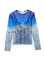 Ski Slopes Mesh Long Sleeve Top in blue featuring a snowy mountain landscape print and matching slip vest.