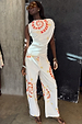 White Snake Tie Side Trousers in cotton twill with orange snake and star motifs and a wide leg silhouette.