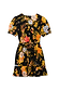 Thumbnail for Black Sofia Mini Tea Dress featuring an intricate floral print, a tie waist belt and frilled hem detailing.