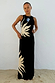 Black Sol Tank Top with an in-house designed cream sun motif, paired with a matching maxi skirt for a beach holiday look.
