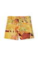 Verano Tate Shorts in a tropical sun and palm print with a braided waist belt and back pockets.