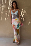 Thumbnail for Abstract Soleil Emilia Dress in a pastel soleil print with sun motifs, worn by a model in UK size 6.