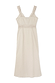 Thumbnail for Stone Mimi Dress in a cream linen blend with lattice lace trim at the waist and scalloped straps.