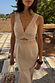 Stone Mimi Dress in cream linen-blend with lace trim and a front cut-out detail, perfect for vacation.