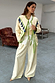 Butter Yellow Stripe Quilted Jacket with green trim and blue tassels, styled as a co-ord with matching trousers.