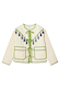 Butter Yellow Stripe Quilted Jacket featuring green trim, tie-front fastenings, and blue tassels.