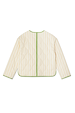 Butter Yellow Stripe Quilted Jacket with green trim detailing and wavy onion quilting, viewed from the back.