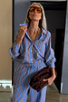 Blue Cotton Stripe Miley Shirt with red pinstripes, button detailing and matching striped trousers.
