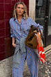 Blue Cotton Stripe Miley Shirt with red pinstripes and button fastening, designed in London for a smart-casual look.