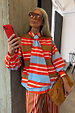 Multi Stripe Tank Top in tan and red soft touch knit, layered with stripes for a dopamine dressing look.