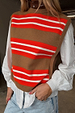Multi Stripe Tank Top in tan and red soft-touch knit, layered over a white shirt for a feel-good London look.