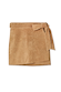 Tan Suede Mini Jaspre Skirt featuring a wrap waist and multi-wear tie detail.