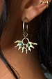 Deloris Sun Hoop Earrings in gold-tone brass with an iconic sun motif and blue, red and green semi-precious stones.
