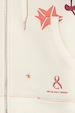 Cream Sundazed Accessible Hoodie detail with front zip, sun prints and pink embroidered charity ribbon logo.
