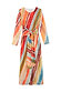 Sunset Stripe Mesh Midi Dress in a multicoloured stripe print with metallic gold dots and a wrap tie waist.