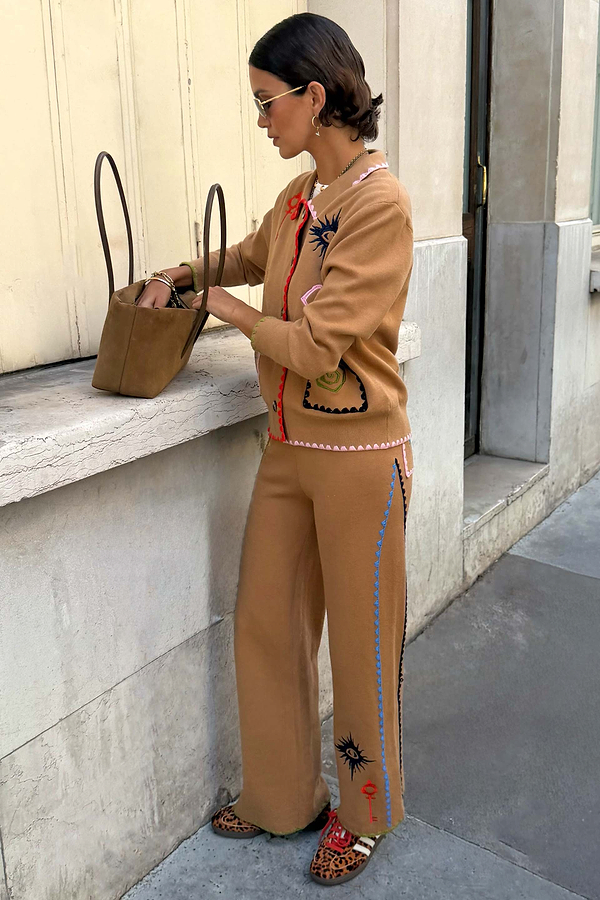 Tan Barrel Leg Knit Joggers