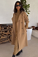 Tan Trench Coat with gold stud sleeve details, styled with a matching co-ord and black boots.