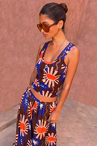Chocolate and Blue Sun Ribbed Tank Top
