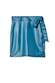 Teal vegan leather mini Jaspre skirt with a wrap waist and side tie detail on a white background.