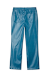 Straight leg Teal Vegan Leather Trousers in a back view showing pocket details and a smooth finish.