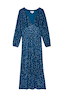 Teal Sequin Emma Dress featuring a V-neckline, long sleeves, and an elasticated waist in a midi length.