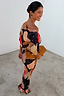 Thumbnail for Chocolate Abstract Tilly midaxi dress featuring gold metallic flecks and a multi-coloured abstract print.