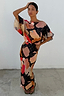Chocolate Abstract Tilly Dress featuring gold metallic flecks, a voluminous top, and a fitted midaxi skirt.