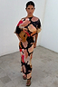 Chocolate Abstract Tilly Dress featuring gold metallic flecks, a voluminous top and fitted skirt for wedding guest style.