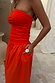 Red Tomato Lola Mid-axi Dress in cotton with a ruched bodice and strapless bandeau neckline.