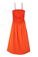 Tomato Lola Mid-axi Dress in red with a ruched stretchy bodice, detachable straps and a breathable cotton skirt.