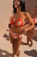 Orange Sun Triangle Bikini Top with gold beaded sun details, shown on two models for inclusive sizing.