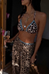 Leopard Balloon Trouser and matching triangle bikini top with blue trim, styled for a beach to bar look.