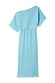 Thumbnail for Turquoise Tilly Dress in light blue plisse with gold flecks, featuring an asymmetric neckline and lettuce hem.