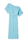 Thumbnail for Turquoise Tilly Dress in plisse with gold flecks, featuring an asymmetric neckline and lettuce hem.