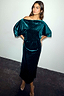 Thumbnail for Emerald Velvet Tilly Dress with an off-the-shoulder neckline and diamante details, worn by a model.