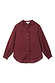 Thumbnail for Burgundy Ruffle Miley Shirt in wine featuring blouson sleeves and ruffle detailing along tortoise buttons.