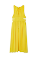 Yellow Ella Dress featuring pleated fabric, side cut-outs and a back neck tie fastening.