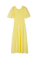 Butter Yellow Shirred Nara Dress featuring a shirred bodice, short sleeves and a pleated midi skirt.