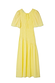 Thumbnail for Butter Yellow Shirred Nara Dress featuring a tie neck fastening, short sleeves and a pleated midaxi skirt.
