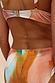 Abstract V Front Bikini Brief in sunset-toned brushstroke print with a shimmering metallic finish.