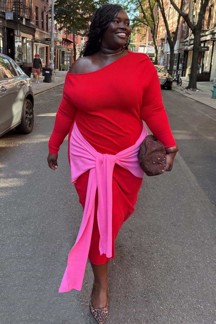 never fully dressed red and pink dress Never Fully Dressed Forrest Print Midi Dress