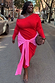 Red and Pink Afia Midi Dress in a knit with an off-the-shoulder neckline and wrap tie, showing inclusive sizing.