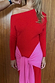 Thumbnail for Red and Pink Afia Midi Dress in a soft knit with an off-the-shoulder neckline and multi-wear wrap tie.