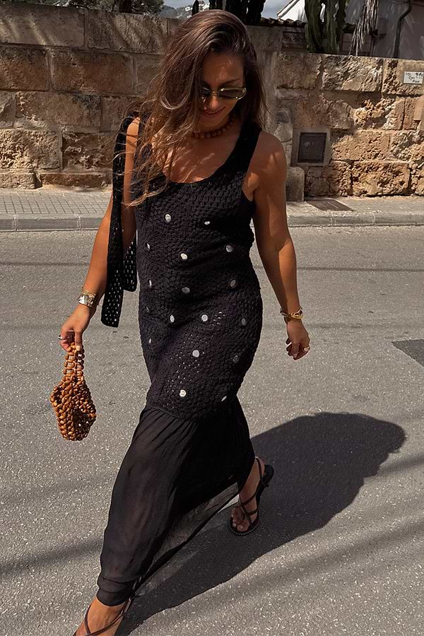 Black Crochet Alicia Dress