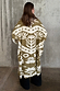 Olive Amara Knit Coatigan with white Mediterranean motifs, featuring an oversized longline fit from the back.