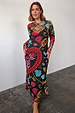 Black Amara Mesh Dress with hand-painted heart and eye motifs, highlighting inclusive sizing.