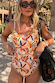 Banana Scoop Swimsuit in cream with colourful banana print, front buckle detailing and scoop neckline.