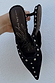 Black Suede Mules with silver stud detailing and scallop edging, featuring a pointed toe and kitten heel.