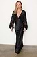 Thumbnail for Black Swallow Romance Emma Dress with sheer devore swallow print sleeves and a long black satin skirt.